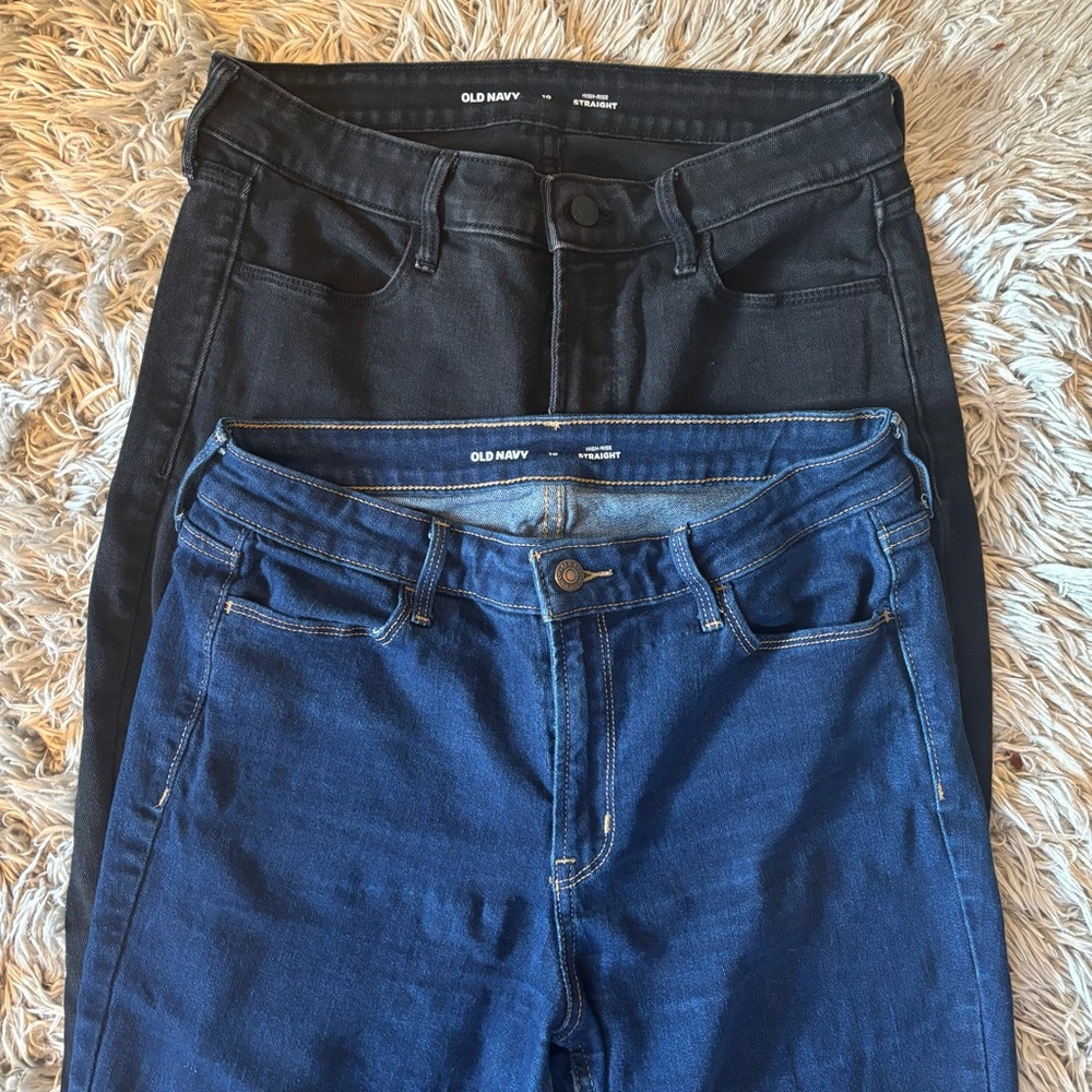 Bundle of 2 pairs Old Navy Wow High Rise Straight Ankle Jeans Black dark wash 10